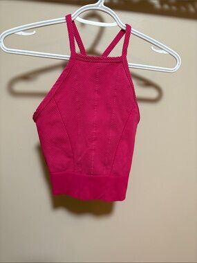 Free People Bright Fuchsia Ribbed Halter Crop